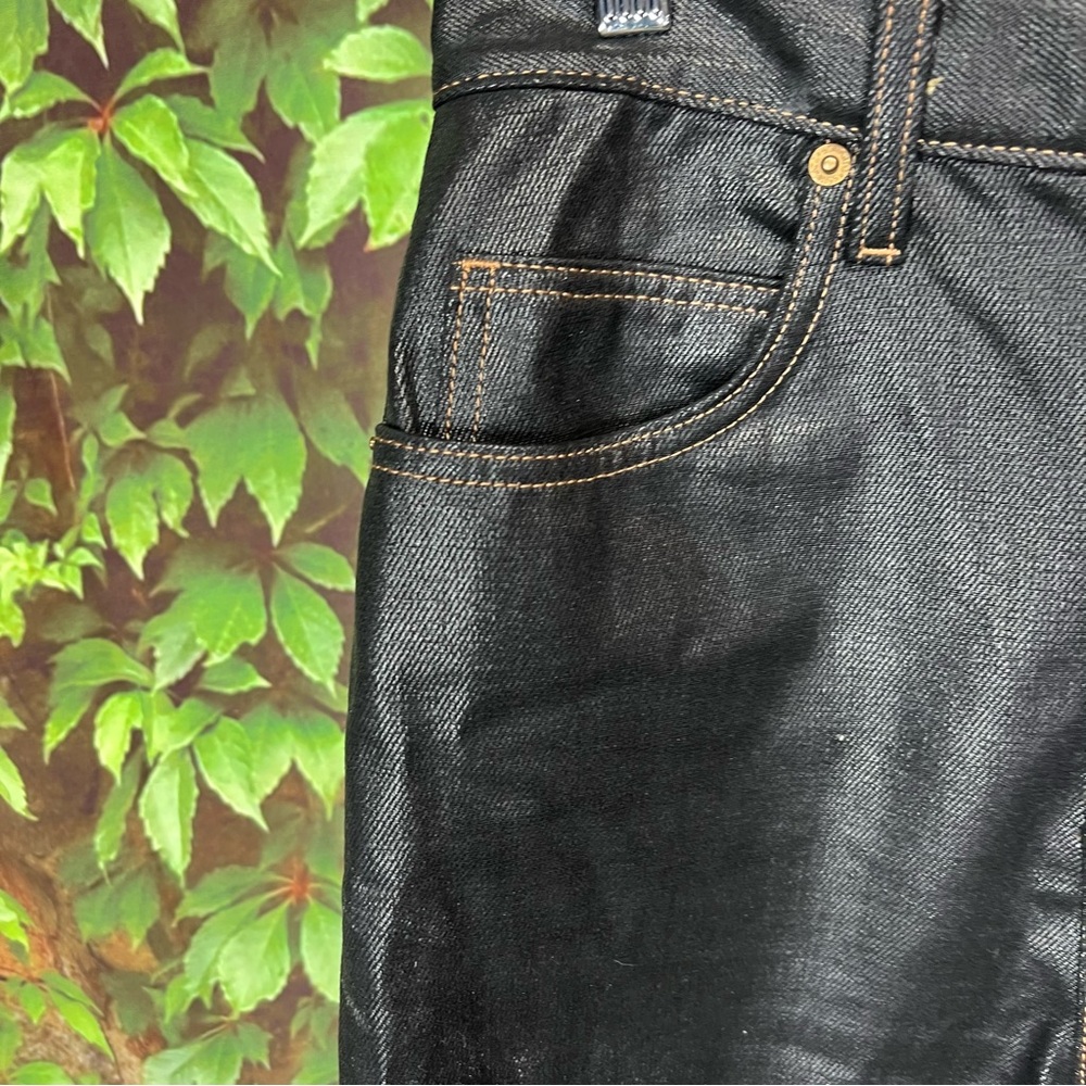TOPSHOP Modern Architectural Black Waxed Denim Wide Leg Jeans, 4 - Picture 5 of 16
